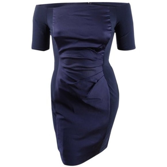 NEW Lauren Ralph Lauren Navy off shoulder satin sheath dress size 6 - Picture 4 of 16